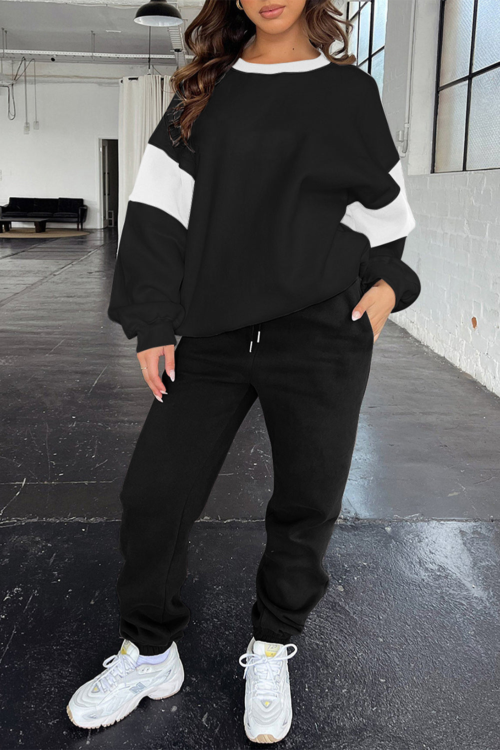 Clearly Aqua Drop Shoulder Loose Sweatshirt and Joggers Active Set
