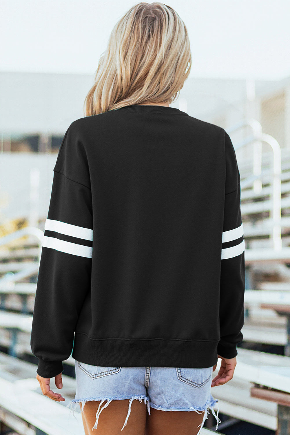 Light French Beige Varsity Striped Detail Drop Shoulder Oversized Sweatshirt