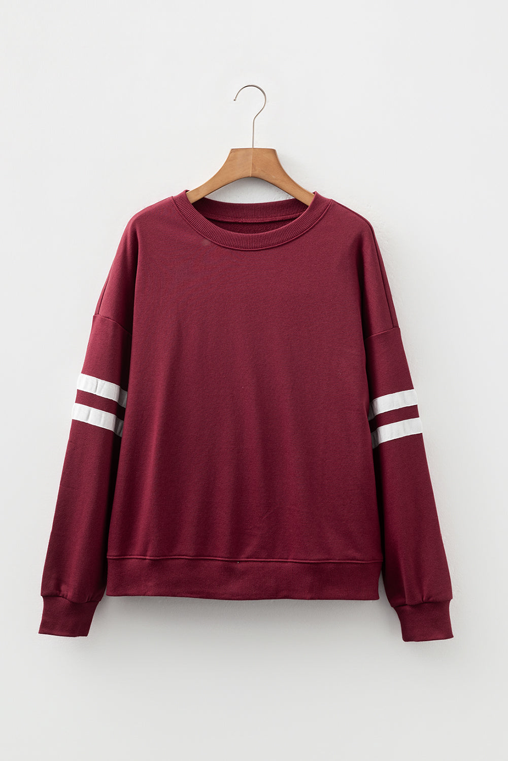 Light French Beige Varsity Striped Detail Drop Shoulder Oversized Sweatshirt