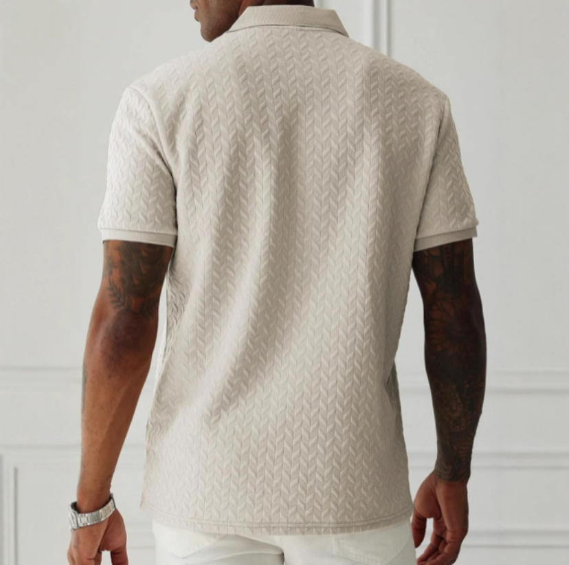 Summer Men's Casual Short Sleeve Texture Polo Top