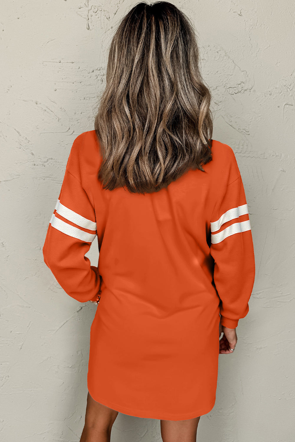Fiery Red Varsity Contrast Banded Sleeve Shift Sweatshirt Dress
